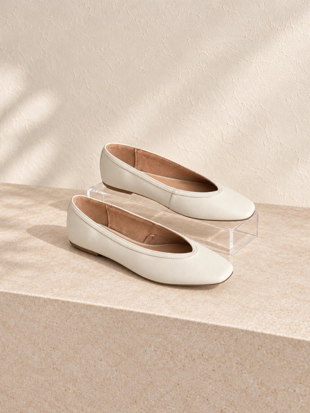 LOFT Ivory Square Toe High Vamp Ballet Flats Size 7.5 Balletcore Minimalist Chic